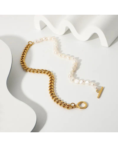 OT Buckle Stainless Steel Classical Freshwater Pearl Necklace