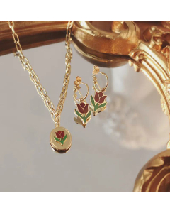 Wholesale Jewelry Colorza Vintage Tulip Flower Titanium Steel 18K Gold Necklace 