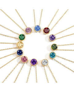 Jewelry Wholesale Colorza Single Month Rhinestone Gold-Plated Necklace 