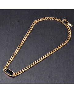 Wholesale Jewelry Colorza Fashion Black Square Pendant Flat Chain Titanium Steel Necklace