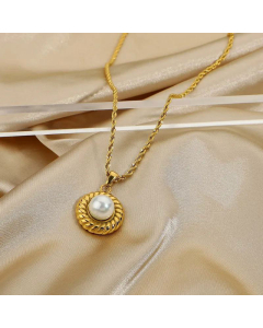 Vacuum Twisted Stainless Steel Croissant Pearl Pendant Necklace