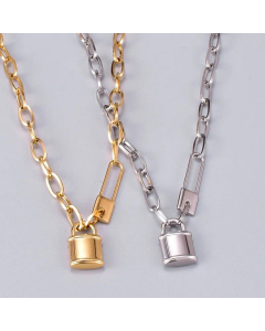Wholesale Jewelry Colorza Retro Lock Pendant Titanium Steel Necklace 