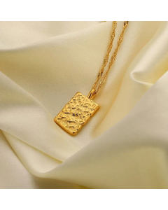 Vintage Gold-Plated Bump Pendant Square Stainless Steel Necklace