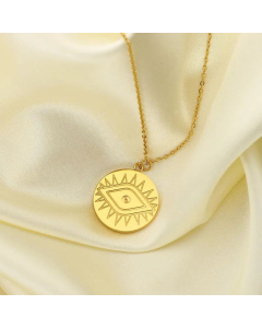 Demon Eye Coin Pendant Necklace 18K Stainless Steel Necklace