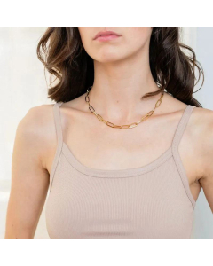 18K Gold Stainless Steel Punk Paperclip Vacuum Necklace