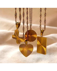 Fashion Round Heart-Shaped Butterfly Necklace 18K Plated Stainless Steel