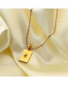 18K Gold Plated Stainless Steel Rectangular Sunlight Pendant Necklace