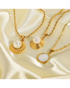 Water Ripple Pearl Shell Pendant Stainless Steel Necklace Wholesale 