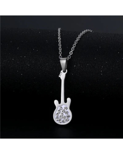 Retro Violin Inlaid Diamond Pendant Stainless Steel Necklace Colorza Wholesale Jewelry