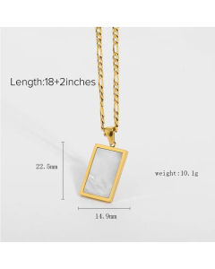 Malachite Shell Pendant Stainless Steel Rectangular Necklace