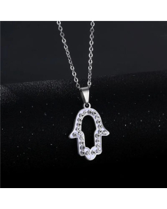 Fashion Palm Shape Inlaid Diamond Pendant Stainless Steel Necklace Wholesale Jewelry