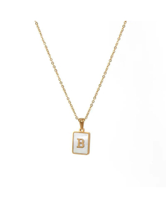 Trendy Letter Rectangular Shell Necklace 18K Gold Stainless Steel-B