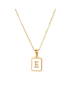 Trendy Letter Rectangular Shell Necklace 18K Gold Stainless Steel-E