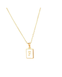 Trendy Letter Rectangular Shell Necklace 18K Gold Stainless Steel-F