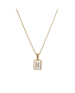 Trendy Letter Rectangular Shell Necklace 18K Gold Stainless Steel-H