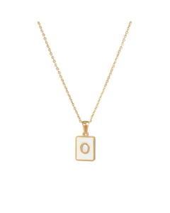 Trendy Letter Rectangular Shell Necklace 18K Gold Stainless Steel-O