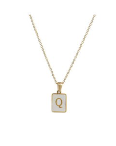 Trendy Letter Rectangular Shell Necklace 18K Gold Stainless Steel-Q