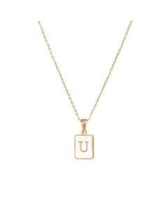 Trendy Letter Rectangular Shell Necklace 18K Gold Stainless Steel-U