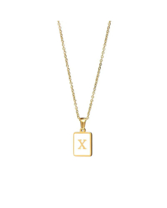 Trendy Letter Rectangular Shell Necklace 18K Gold Stainless Steel-X
