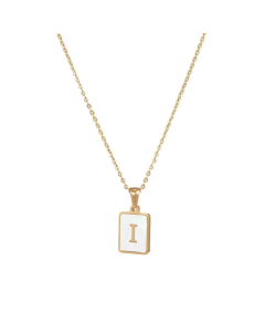 Trendy Letter Rectangular Shell Necklace 18K Gold Stainless Steel-I