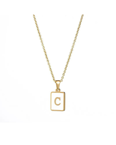 Trendy Letter Rectangular Shell Necklace 18K Gold Stainless Steel-C