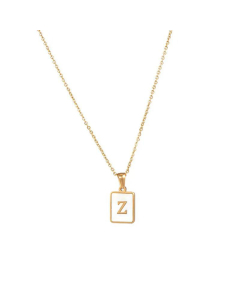Trendy Letter Rectangular Shell Necklace 18K Gold Stainless Steel-Z