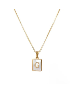 Trendy Letter Rectangular Shell Necklace 18K Gold Stainless Steel-G