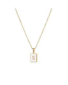 Trendy Letter Rectangular Shell Necklace 18K Gold Stainless Steel-S