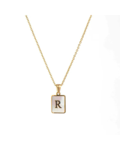 Trendy Letter Rectangular Shell Necklace 18K Gold Stainless Steel-R