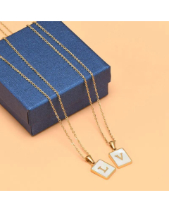 Trendy Letter Rectangular Shell Necklace 18K Gold Stainless Steel