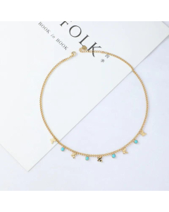Retro Gold Butterfly Turquoise Stainless Steel Necklace Wholesale