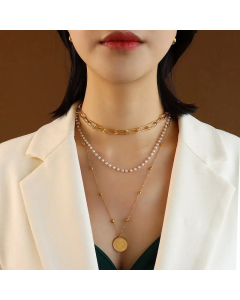 Fashion Triple Layered Necklace Geometric Titanium Steel