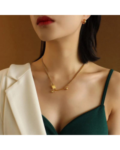 Fashion Lock Titanium Steel Round Bar Necklace Bracelet Set