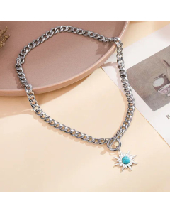 Simple Sunflower Stainless Steel Turquoise Pendant Necklace