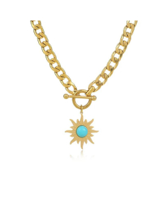 Simple Sunflower Stainless Steel Turquoise Pendant Necklace