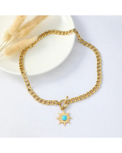 Simple Sunflower Stainless Steel Turquoise Pendant Necklace