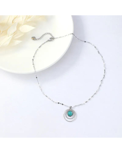 Retro Ethnic Turquoise Stainless Steel Lip Chain Necklace