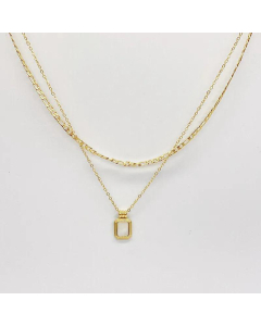 Simple Square Pearl Pendant Double Layered Chain Necklace