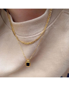 Simple Square Pearl Pendant Double Layered Chain Necklace