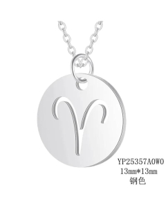 Fashion Titanium Steel Hollow 12 Constellation Pendant Necklace -Steel Color-Aries