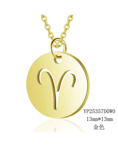 Fashion Titanium Steel Hollow 12 Constellation Pendant Necklace -Gold Color-Aries