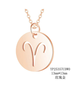 Fashion Titanium Steel Hollow 12 Constellation Pendant Necklace -Rose Gold Color-Aries