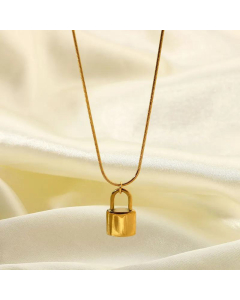 Fashion Jewelry Gold Lock Pendant Necklace Gift Chain Stainless Steel 
