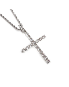 Temperament Cross Pendant Titanium Steel Hemp Flowers Chain Necklace