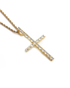 Temperament Cross Pendant Titanium Steel Hemp Flowers Chain Necklace