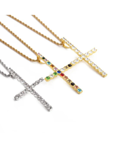 Temperament Cross Pendant Titanium Steel Hemp Flowers Chain Necklace