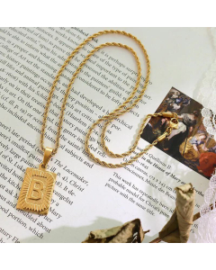 New Necklace Personality 26 Letter Square Tag Titanium Steel Necklace