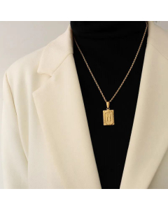 New Necklace Personality 26 Letter Square Tag Titanium Steel Necklace