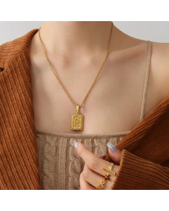 New Necklace Personality 26 Letter Square Tag Titanium Steel Necklace