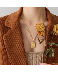 New Necklace Personality 26 Letter Square Tag Titanium Steel Necklace